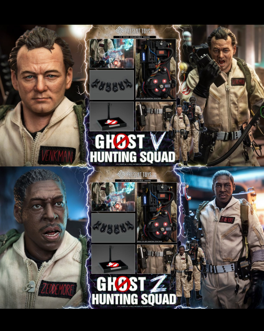 PRESENT TOYS PT-SP57 & PT-SP58 1/6 Ghost Hunting Venkman & Zeddemore (Dual Set)