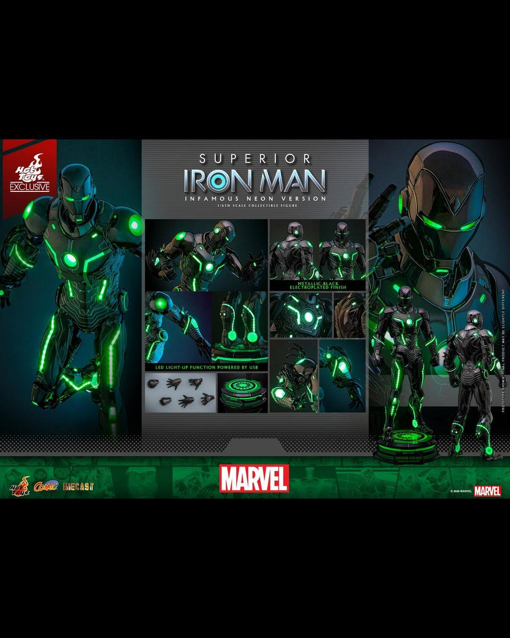 Hot Toys Exclusive CMS036D83 1/6 Marvel Comics Superior Iron Man (Infamous Neon Version)