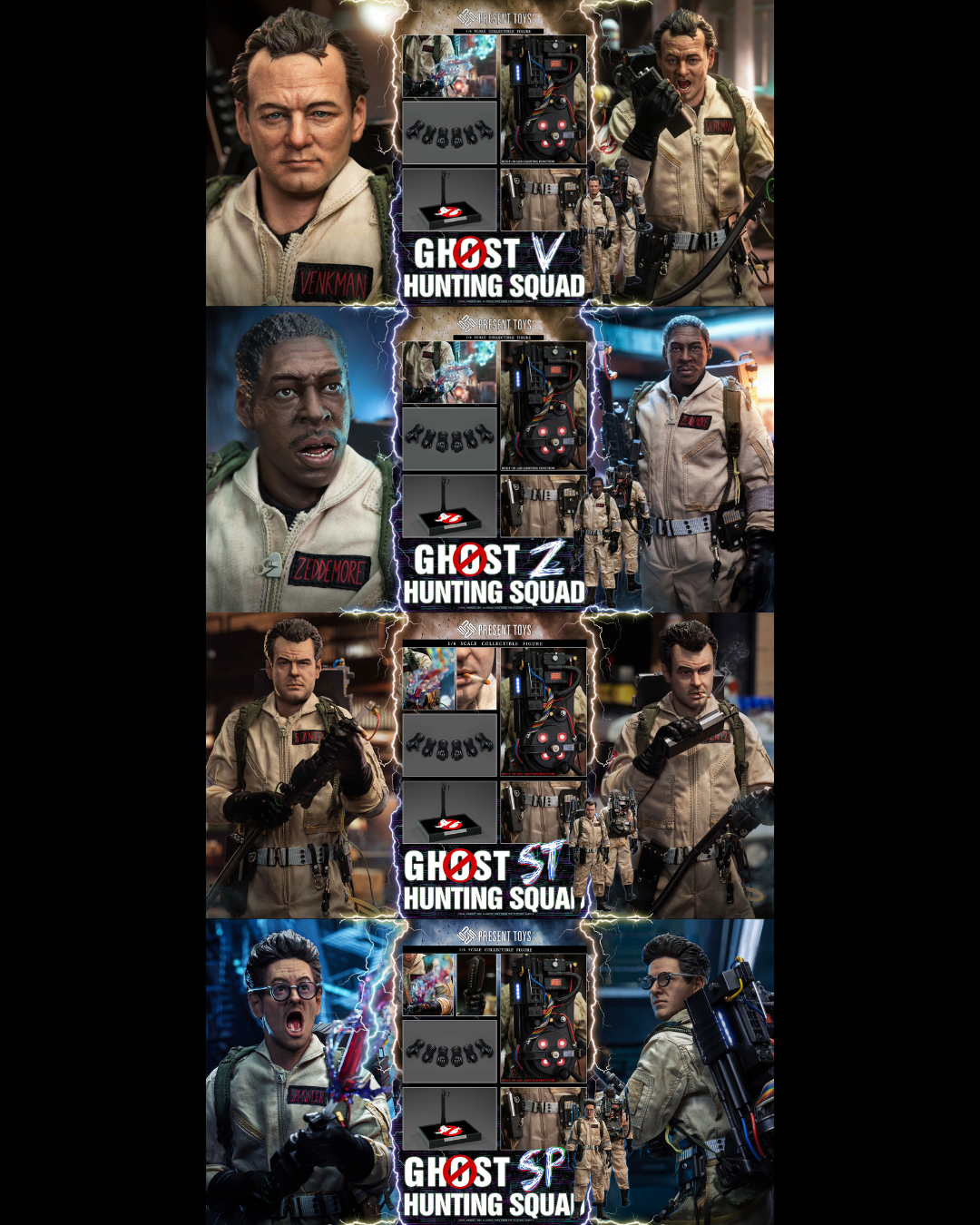 PRESENT TOYS PT-SP57 PT-SP58 PT-SP77 PT-SP78 1/6 Ghost Hunting Squad 4-Pack (Complete Set)