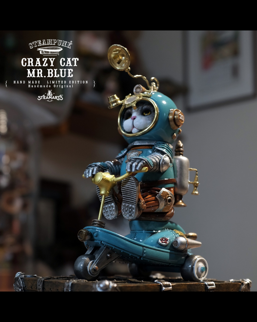 SteamArts STEAMPUNK Crazy Cat Mr. Blue's Scooter (Limited Edition)