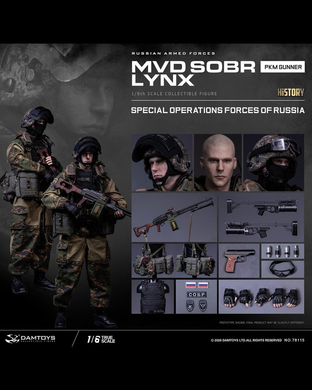 DAMTOYS 78115 1/6 Russian Spetsnaz MVD SOBR LYNX PKM Gunner