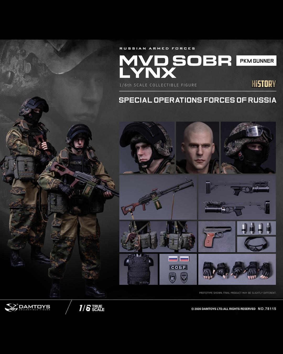 DAMTOYS 78115 1/6 Russian Spetsnaz MVD SOBR LYNX PKM Gunner