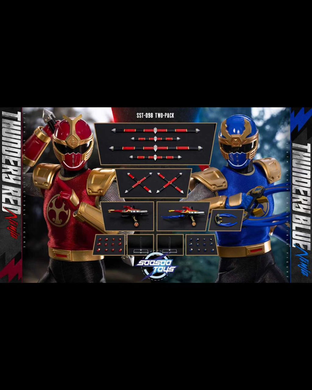 SooSoo Toys SST-098 1/6 Thundery Red & Blue Ninja Two-Pack